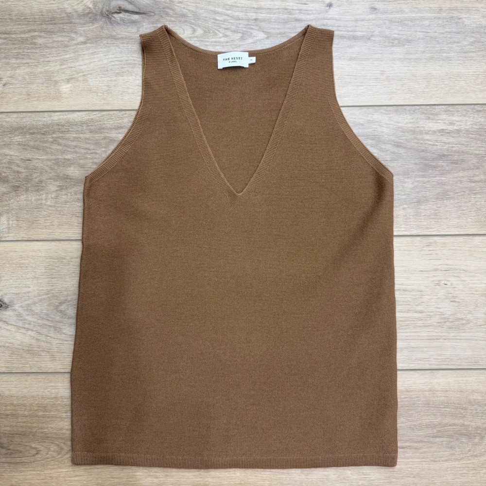 THE RESET R LABEL Brown‎ 100% Wool V-Neck Sweater Tank Top Capsule Quiet Medium